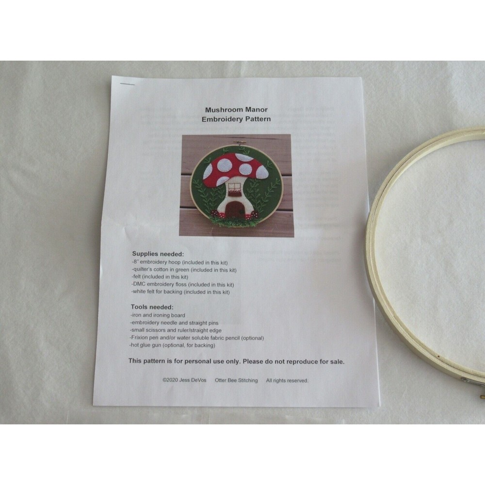 Stitching Felt Appliqué Hoop Kit 8" Mushroom Manor Toadstool House Window Flower - Picture 3 of 10